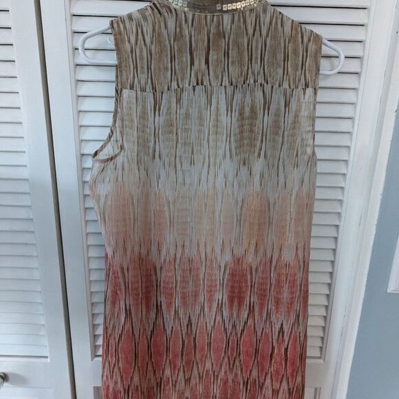 Chicos Vest sz S (0) Sheer Python Flowy sleeveless Champagne Sequin Peach Stripe - Picture 9 of 11